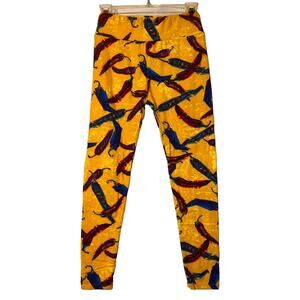 LLR LuLaRoe Pants One Size Unicorn Chili Peppers Print Yellow Stretch Leggings
